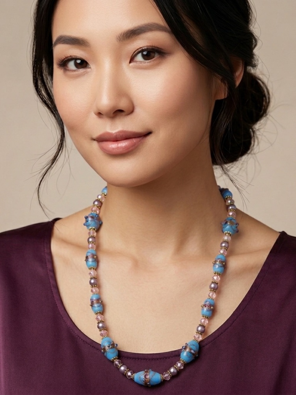 Handcrafted Blue Lampwork Glass Bead Statement Necklace - Women's Jewelry